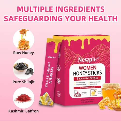 Miniatura 3 de Palitos de Miel Shilajit para Mujeres, Palitos de Miel Pura del Himalaya Sabor Fresa Impulso de Energía Mezcla Herbal de Alta Potencia para Impulso
