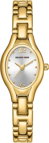 Miniatura 8 de GOLDEN HOUR Reloj de pulsera con caja ovalada vintage de tono dorado para mujer