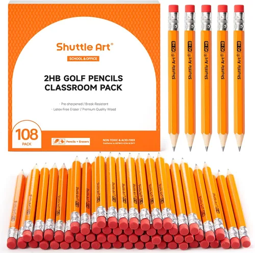 Miniatura 13 de Shuttle Art Paquete de 900 lápices de golf HB #2, mini lápices de madera de 3.5 pulgadas a granel, lápiz pequeño preafilado para niños profesores