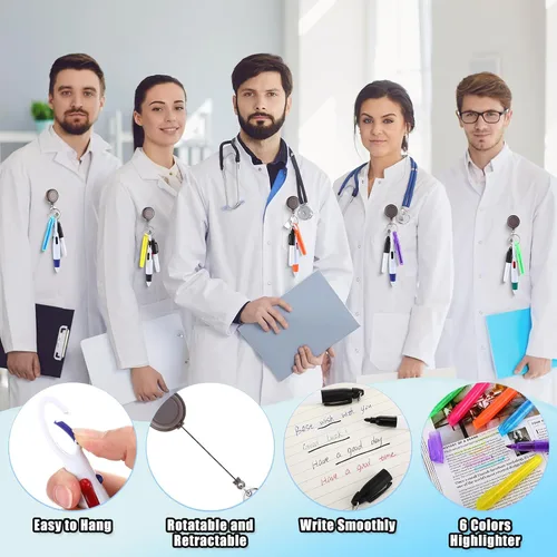 Miniatura 4 de Fulmoon Juego de 150 bolígrafos para enfermera, 30 carretes retráctiles de enfermería, 30 bolígrafos, 30 mini resaltadores, 30 rotuladores
