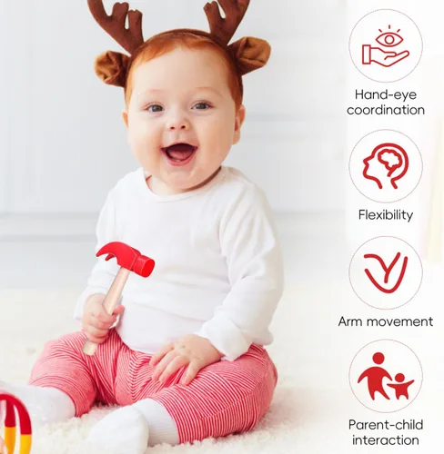 Miniatura 4 de jojofuny 1 juego de martillo de madera, herramienta de simulación de simulación, martillo de juguete para niños, herramienta de madera para niños