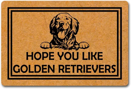 MjiejieM Divertidos felpudos con texto en inglés "Hope You Like Golden Retrievers", tapete de bienvenida para interiores y exteriores, tapete de