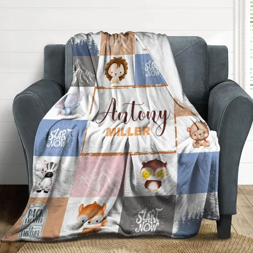Miniatura 4 de Mantas personalizadas de bosque con nombre, manta personalizada con estampado de animales de la selva, mantas suaves personalizadas para niños