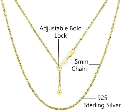 Miniatura 3 de Savlano Collar de plata de ley 925 maciza de 0.059 in entrecruzado Roc Bolo ajustable de 14 a 24 pulgadas para mujer, fabricado en Italia, viene