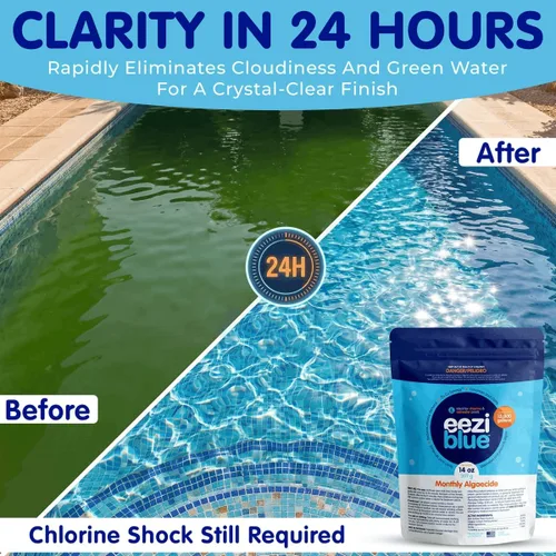 Miniatura 3 de Algicida mensual para piscina, algicida de piscina para piscina enterrada y piscina sobre el suelo, tratamiento mensual efectivo para prevenir