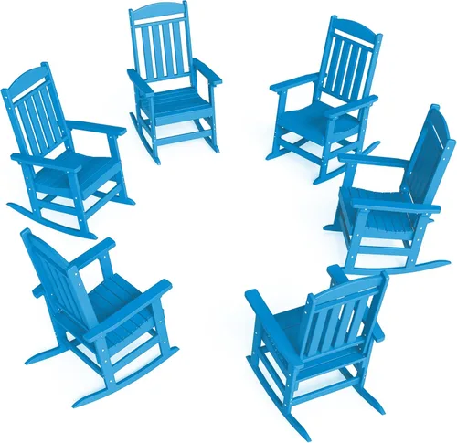 Miniatura 36 de FOOWIN Juego de sillas mecedoras de patio de 2 piezas, mecedora de porche con respaldo alto de HDPE, mecedora de porche de madera de polietileno