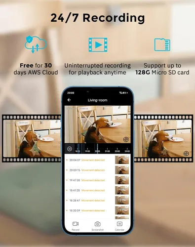 Miniatura 7 de LaView Cámaras de seguridad para el hogar + 2 tarjetas SD de 32 GB, cámara de seguridad PT para el hogar con detección de movimiento, audio Negro
