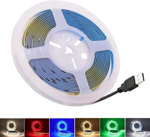 Miniatura 5 de Tira de luz LED COB flexible, 0.5m/1.6ft Bendable COB LED cuerda luces DC 5V 320 LEDs/m blanco cálido 3000K no impermeable USB cinta luces