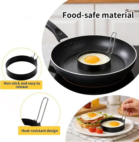 Miniatura 4 de 2 anillos de huevo para freír huevos, anillos redondos de 3.5 pulgadas para cocinar huevos con mango de silicona, moldes para cocinar huevos fritos