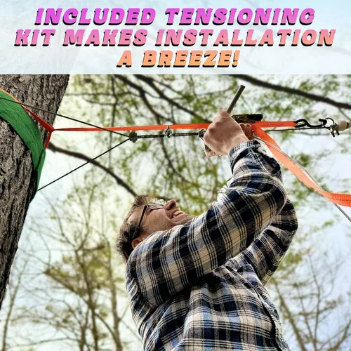 Miniatura 6 de CTSC Tirolesa para niños y adultos, kits de tirolesa para patio trasero con freno de resorte de acero inoxidable, kit de tensión de cables, arnés