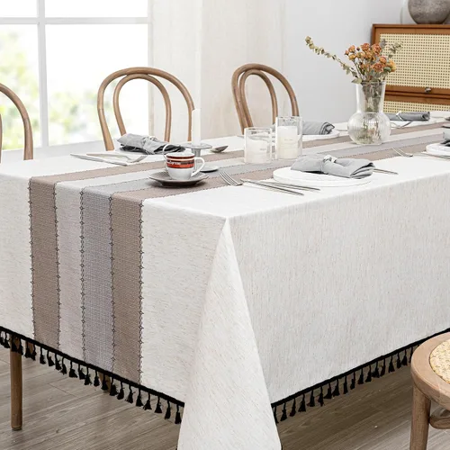 Miniatura 10 de MYSKY HOME - Mantel para mesa rectangular, impermeable, manteles de algodón suave para interior/exterior, mantel sin arrugas para mesa rectangular