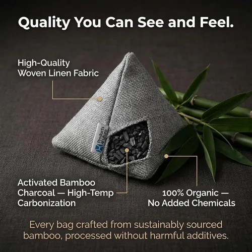 Miniatura 4 de Paquete de 4 bolsas purificadoras de aire de carbón de bambú activado naturalmente Bolsa desodorante natural para el hogar Bolsa de carbón