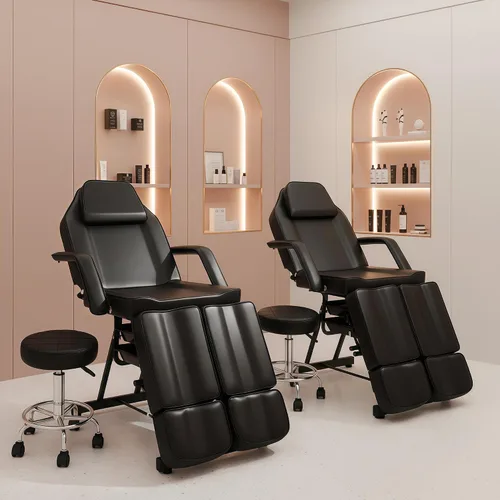 Miniatura 2 de Silla de tatuaje para cliente, cama facial, esteticista masaje mesa de tatuaje con taburete rodante, sillas de pestañas ajustables profesionales