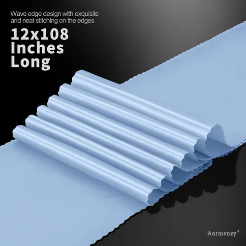 Miniatura 5 de Aormenzy 12 caminos de mesa de satén azul bebé de 12 x 108 pulgadas, caminos de mesa de boda sedosos, decoración de mesa elegante, caminos de mesa