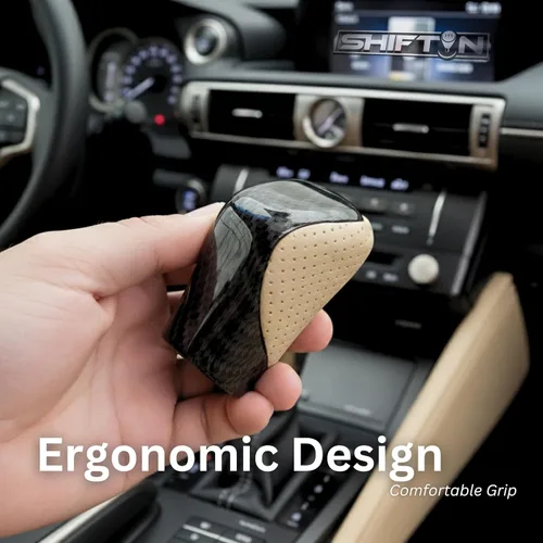 Miniatura 8 de Pomo de palanca de cambios para Lexus ES GS GX IS NX RC RX 200t 300 350 3450h 450hL 350L (Cuero Beige Marfil/Patrón de Carbono)
