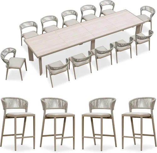 Miniatura 25 de PURPLE LEAF Juego de comedor redondo de 5 piezas de gran tamaño, marco de aluminio y mimbre de ratán para patio, mesa y sillas con cojines