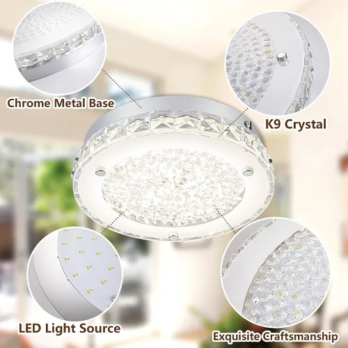 Miniatura 7 de Lámpara de techo de cristal de montaje al ras, lámpara de techo LED moderna de 8.3 pulgadas, lámparas de araña de cristal regulables