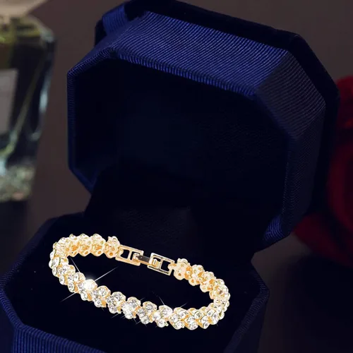 Miniatura 2 de Pulseras de eslabones de moda para mujeres y niñas, pulsera de diamantes de imitación de drenaje único de oro para mujer, pulseras de diamantes