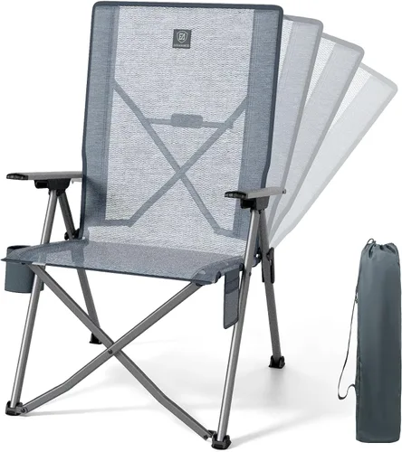 Miniatura 16 de EVER ADVANCED Sillas de campamento reclinables para adultos, ligeras, silla reclinable plegable con respaldo ajustable, sillas de salón de 4