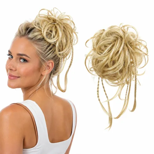 Miniatura 27 de CAISHA Prettyshop - Banda elástica grande XXL tipo postizo de cabello trenzado apenas ondulado, ideal para peinados recogidos o rodetes desaliñados