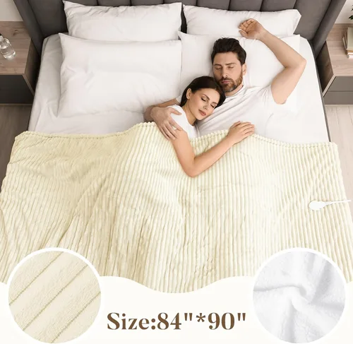 Miniatura 6 de Manta térmica eléctrica tamaño Queen, manta térmica de franela suave de calentamiento rápido de 84 x 90 pulgadas con temporizador de 8 horas, 6