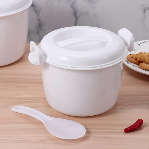Miniatura 3 de FEESHOW Arrocera portátil de microondas de grado alimenticio con paleta de arroz, color blanco, pequeño