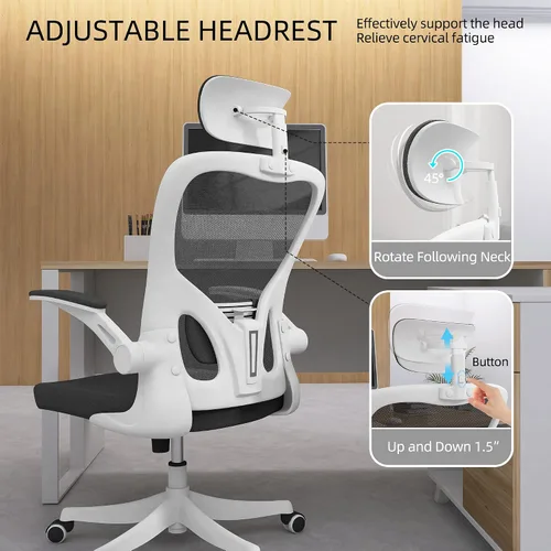 Miniatura 9 de Monhey Silla de oficina, silla de oficina ergonómica con soporte lumbar, reposacabezas 3D y brazos abatibles, sillas de escritorio para oficina