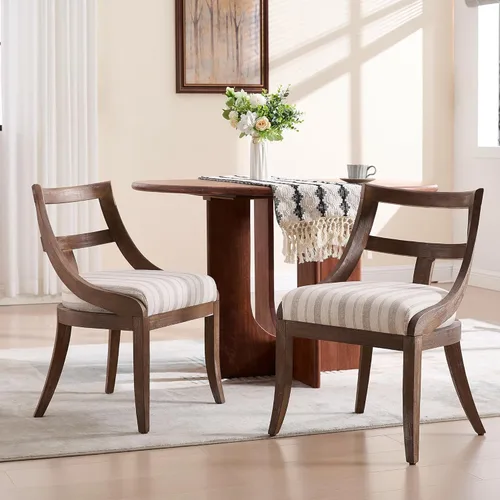 LZAREAL Sillas de Comedor de Granja Moderna Juego de 2 Sillas de Comedor Tapizadas de Mediados de Siglo con Respaldo Curvado de Madera Sillas de