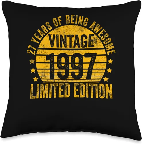 Retro 27th Birthday Gifts Men Women 27 Year Old Vintage 1997 Limited Edition Bday Throw Pillow, 16x16, Multicolor