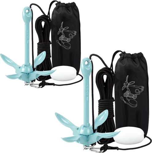 Miniatura 43 de Lounsweer Paquete de 2 anclajes de kayak marino de 1.5/3.5 libras, kit de anclaje plegable para barco, kayak, pesca, accesorios para botes pequeños