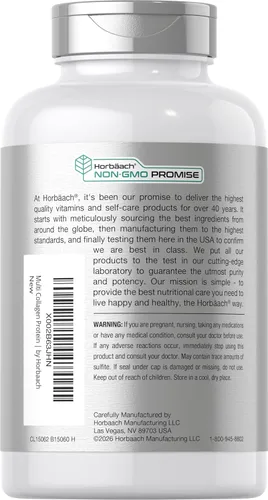 Miniatura 3 de Horbäach Proteína de colágeno múltiple 2000 mg 180 cápsulas Colágeno hidrolizado tipo I, II, III, V, X Apto para dieta cetogénica y paleo, sin