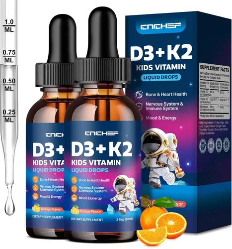 Miniatura 8 de Gotas de vitamina D3 K2 para niños, suplemento líquido con magnesio para absorción de calcio, salud de las articulaciones, dientes y corazón, sin