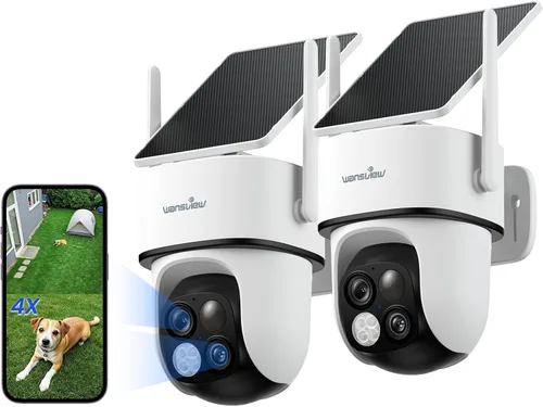 Cámaras de seguridad inalámbricas para exteriores wansview - Cámaras de seguridad para el hogar de lente dual 2K, vista de 360°, alimentadas por