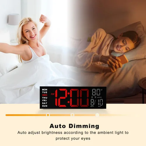 Miniatura 7 de JALL Reloj digital grande de montaje en pared de 16 pulgadas, temporizador de cuenta atrás, alarma, LED grande, color RGB, DST, temperatura