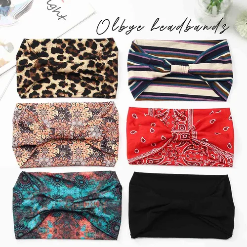 Miniatura 2 de Olbye Diademas bohemias para mujer, diademas anchas anudadas, bandas elásticas para la cabeza, turbante antideslizante, diadema floral, diadema