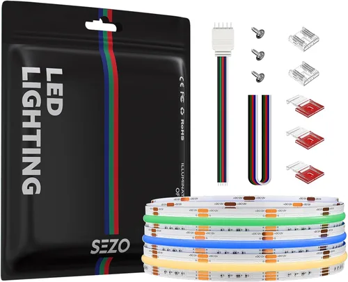Miniatura 15 de SEZO RGBW COB LED Tira de luces RGB+blanco cálido 3000K 16.4FT/5M DC12V 896LEDs/m 0.472 in ancho FCOB RGBWW Flexible de alta densidad Uniforme Cinta