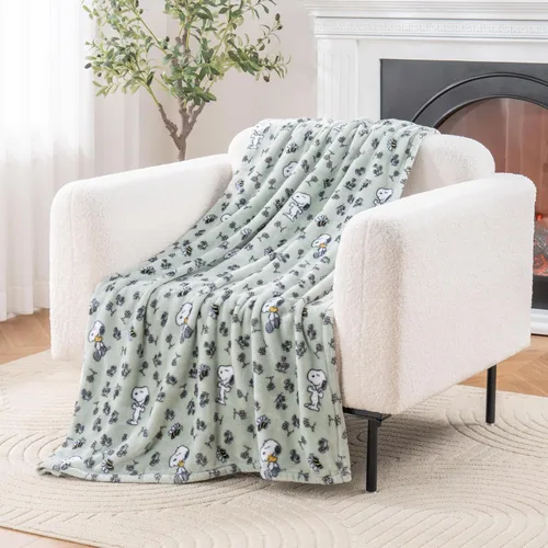 Manta de lana Berkshire Blanket Peanuts® VelvetLoft® Caracteres lindos de Snoopy, manta de felpa de Peanuts Snoopy y Woodstock con nuevas flores y