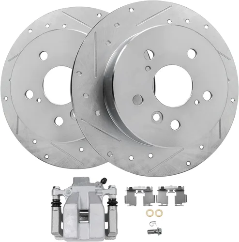 Miniatura 16 de Detroit Axle - Rotores de freno perforados traseros + repuesto de pinza de freno de disco trasera izquierda para Acura TL Honda Element - Juego de 3