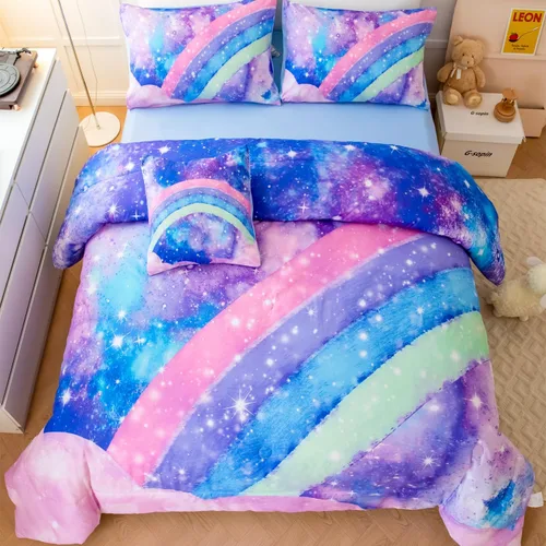 Miniatura 2 de ANGIYUIN - Juegos de edredón de tamaño individual para niñas en estilo tie dye azul, 6 piezas, cama en una bolsa, juegos de ropa de cama
