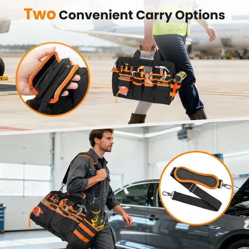 Miniatura 5 de Bolsa de herramientas resistente, bolsas de herramientas de 17 pulgadas para hombres con múltiples bolsillos, bolsa organizadora de herramientas