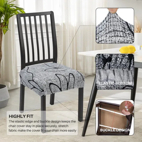 Miniatura 2 de SearchI - Juego de 6 fundas elásticas de asiento, suaves, extraíbles y lavables, para sillas de comedor, fundas protectoras de asiento de comedor