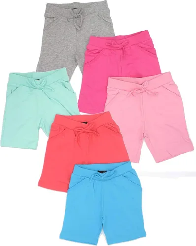 MISS POPULAR Paquete de 6 bermudas cortas para niñas, tallas 4-16, cómodo algodón, cintura elástica, corbatín, bolsillos y muchos colores