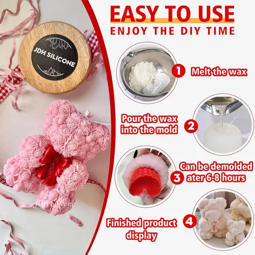 Miniatura 2 de Molde de silicona para velas de oso de rosas con moño, molde de silicona 3D para jabones hechos a mano, manualidades de resina epoxi, regalos
