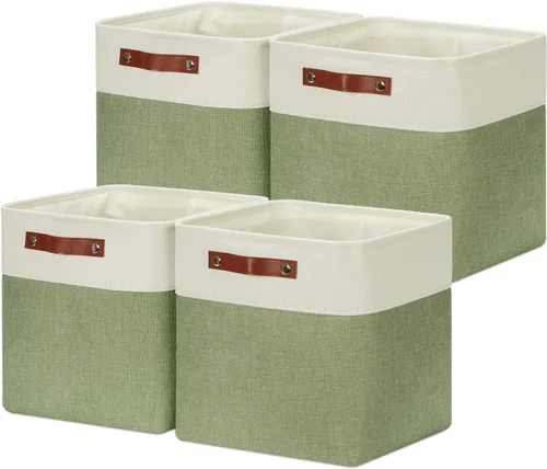 Miniatura 29 de DULLEMELO Juego de 4 cubos de almacenamiento, cesta de almacenamiento de tela para estantes, armario, cuarto del bebé, almacenamiento de juguetes