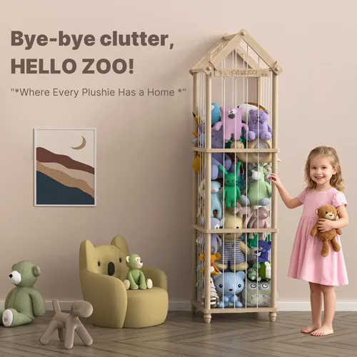 Miniatura 6 de Zoológico de almacenamiento de animales de peluche, organizador de juguetes de peluche de madera extra grande de 65 pulgadas, soporte de juguetes