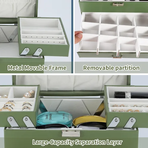 Miniatura 5 de Dajasan Caja organizadora de joyas para mujeres y niñas, organizador de joyas, caja de joyería de cuero de 4 capas, idea de regalo para el día