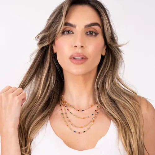 Miniatura 4 de Barzel Collar de baguette de cristal de piedra múltiple chapado en oro de 18 quilates para mujer, fabricado en Brasil