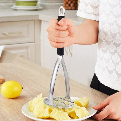 Miniatura 6 de Joyoldelf Triturador de papas de acero inoxidable resistente, herramienta de cocina integrada profesional y triturador de alimentos con mango