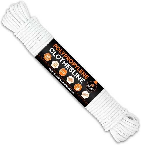 Tendedero de plástico - Línea de ropa de 50 pies - Blanco resistente a la intemperie al aire libre - Cable sintético para colgar y secar ropa y