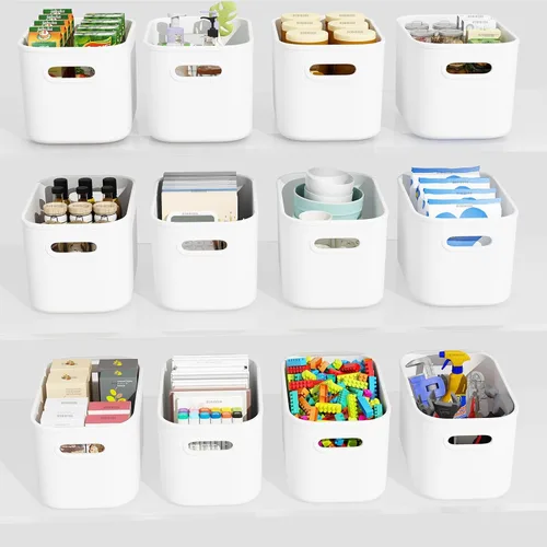 Miniatura 9 de Paquete de 12 contenedores de almacenamiento negros para estantes, contenedores de almacenamiento de plástico para organizar, cajas